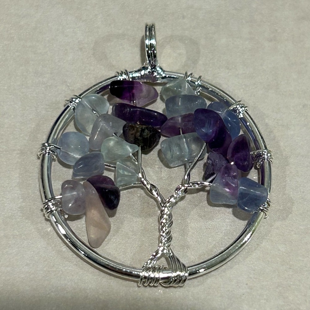 Naturals Tree of Life Pendant with Amethyst purple stones New